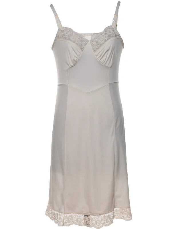 Cozy Shirts Off-White Lace Trim Strappy Slip Dress - M