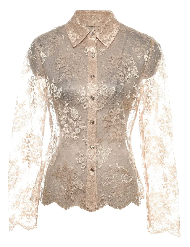 Comfy Pants Off-White Metallic Sheer Lace Blouse - M