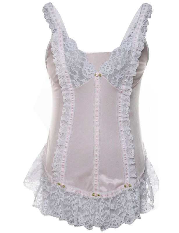 Cozy Outerwear Off-White Sheer Lace Cami Top - L