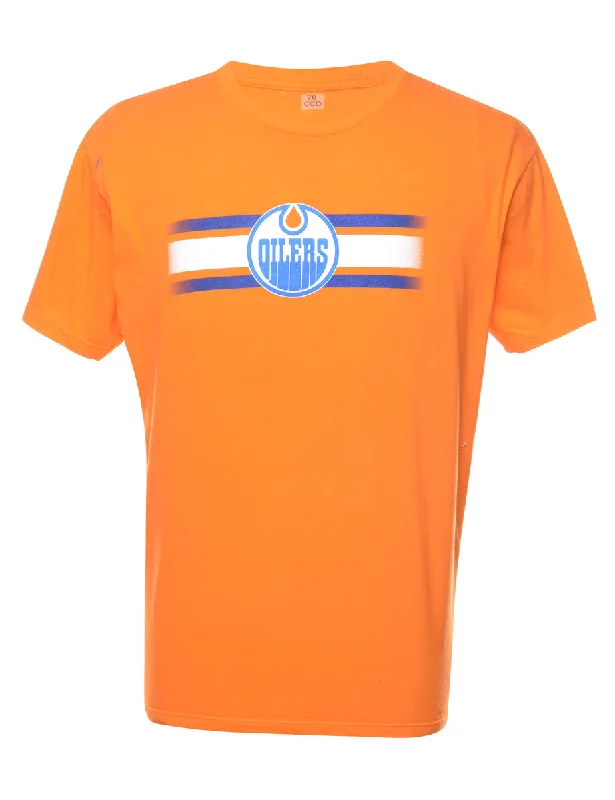 Weekend Comfort Oilers Orange & Blue Printed T-shirt - L