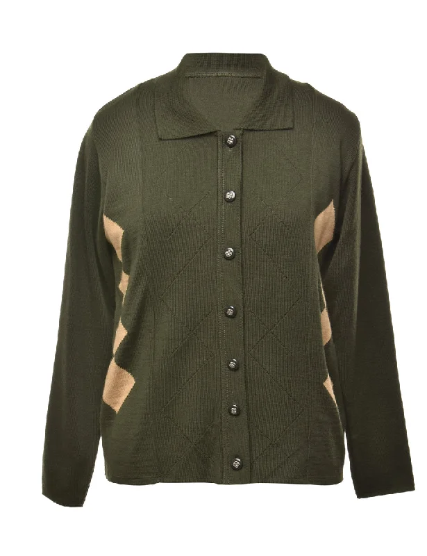 Comfortable Jeans Olive Green Cardigan - L