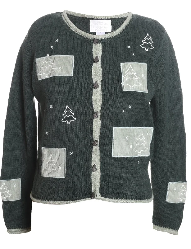 Simple Chic Olive Green Christmas Cardigan - S
