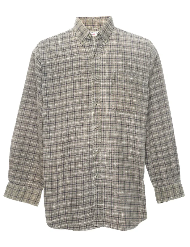Casual Fit Wear Olive Green Corduroy Checked Shirt - XL