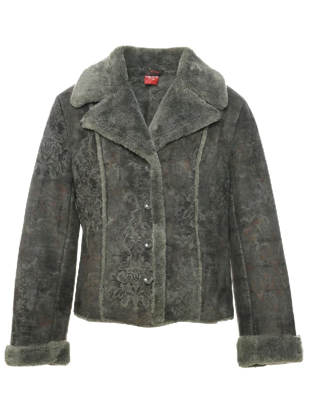 Leisure Travel Olive Green Faux Shearling Suede Jacket - L