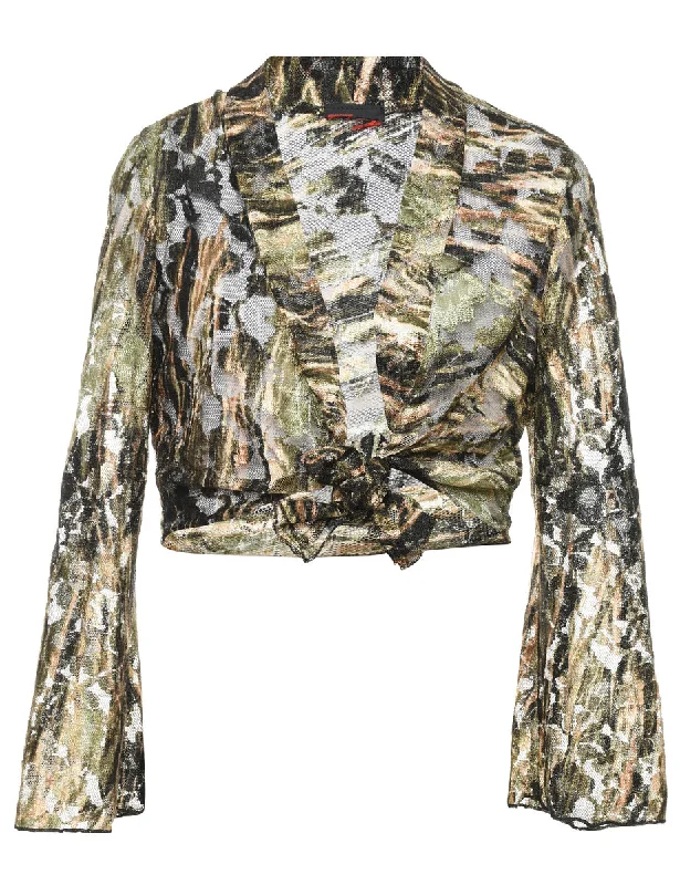 Dynamic Fashion Olive Green Lace Blouse - M