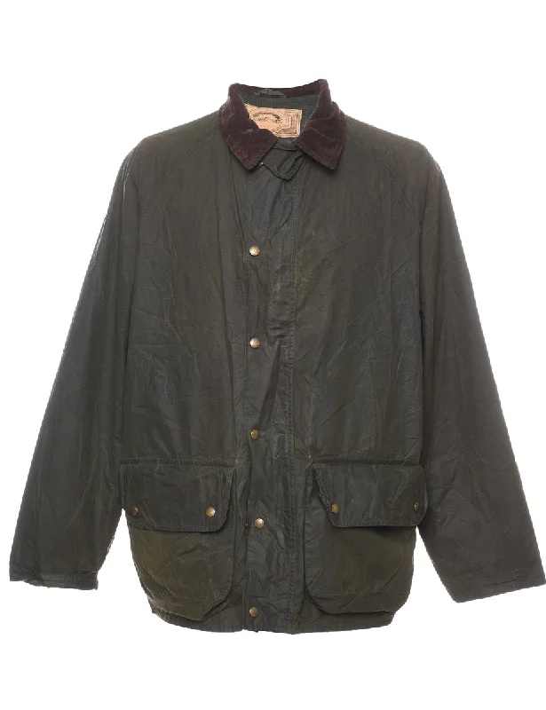 Stretch Design Olive Green Zip-Front Wax Jacket - XL