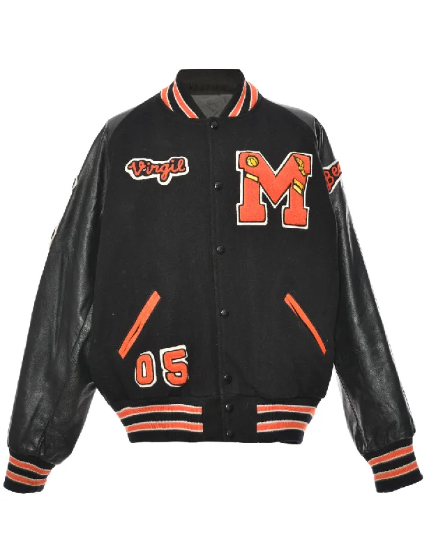 Sports And Leisure Orange & Black Virgil Brown Applique Design Varsity Jacket - L