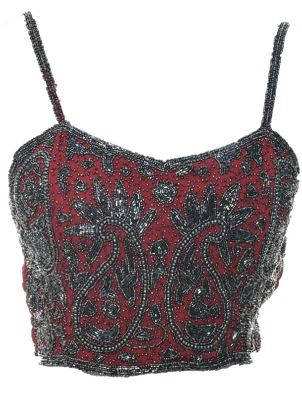 Celebrity Picks Paisley Beaded Evening Top - XS