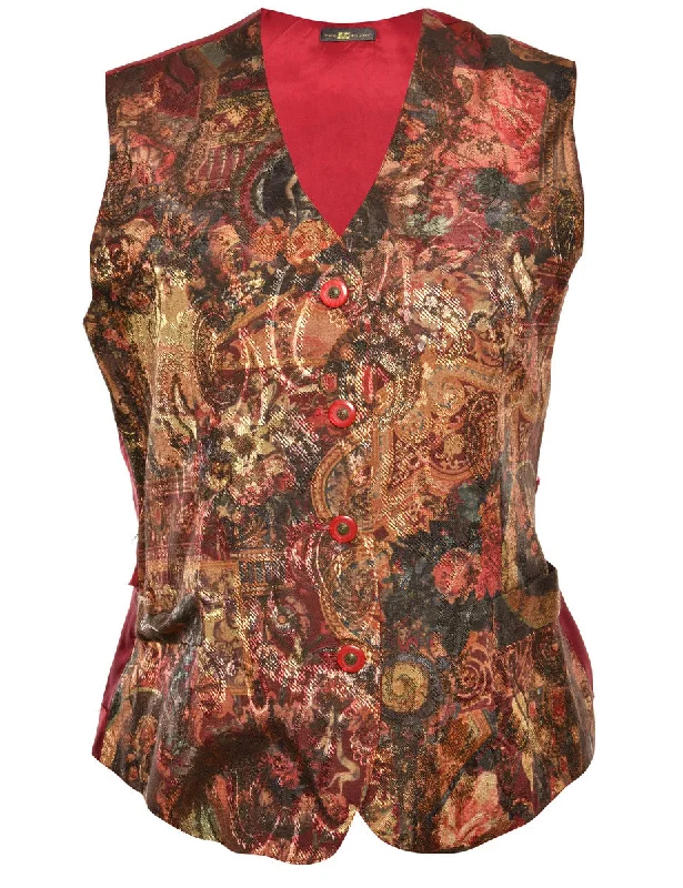 Everyday Comfort Paisley Print Multi-Colour Waistcoat - M