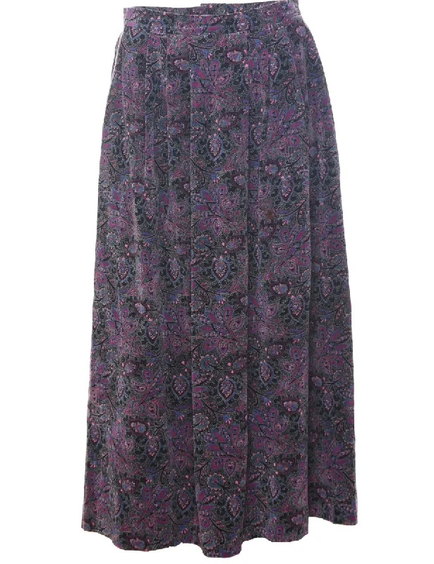 Layered Comfort Paisley Print Pleated Skirt - M