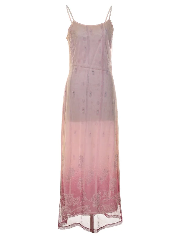 Breezy Comfort Pale Pink 1990s Sheer Floral Maxi Dress - S