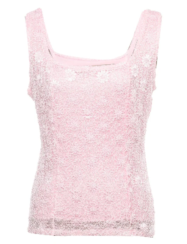 Cozy Essentials Pale Pink Lace Evening Top - S