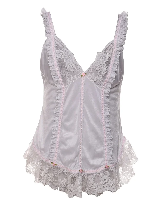 Casual Ease Pale Pink Lace Trim & Flower Detail Babydoll  - S