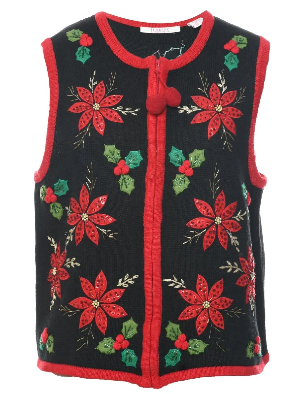 Sweet Style Patchwork Black Christmas Vest - L