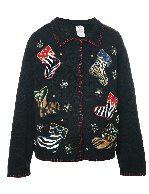 Personalized Design Patchwork Christmas Cardigan - XL