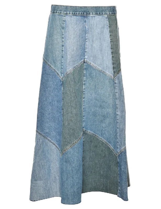 Exclusive Customization Patchwork 1990s Denim Maxi Skirt - M