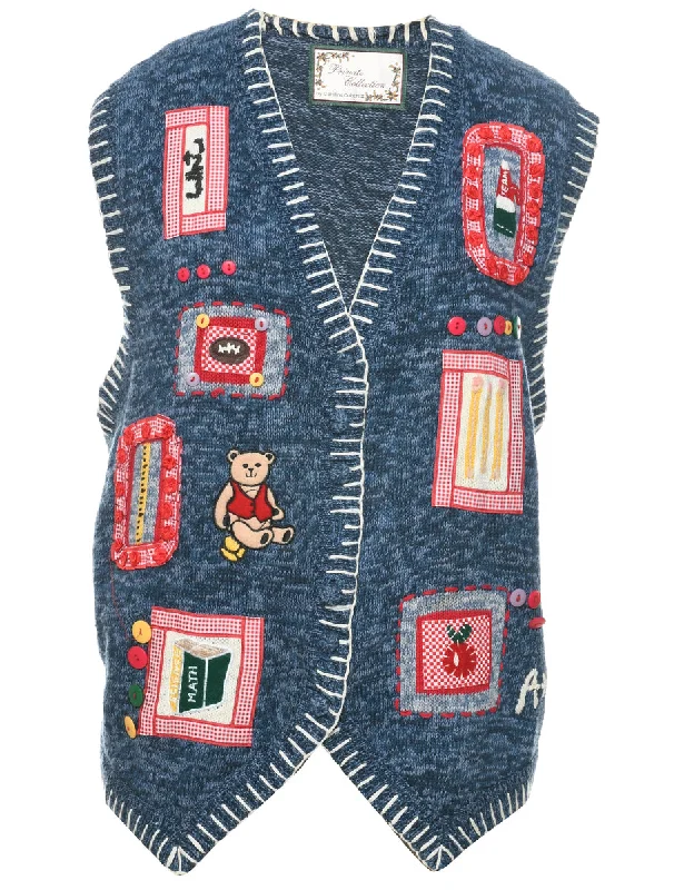 High-end Customization Patchwork Navy Christmas Vest - XXL