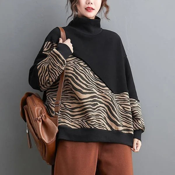 Cozy Knits Patchwork Print Pattern Sweatshirt Women 2021 Winter Casual Tops