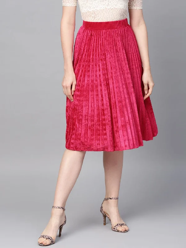 High Street Design Pink Velvet Pleated Skirt