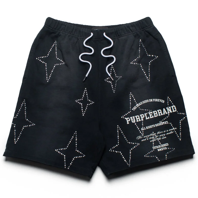 Innovative Design Purple Brand Stacked Crystal Stars Short - Black