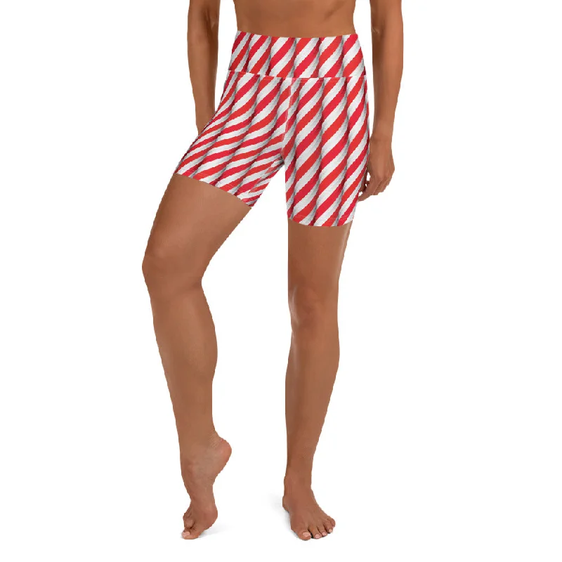 British Style Real Candy Cane Yoga Shorts