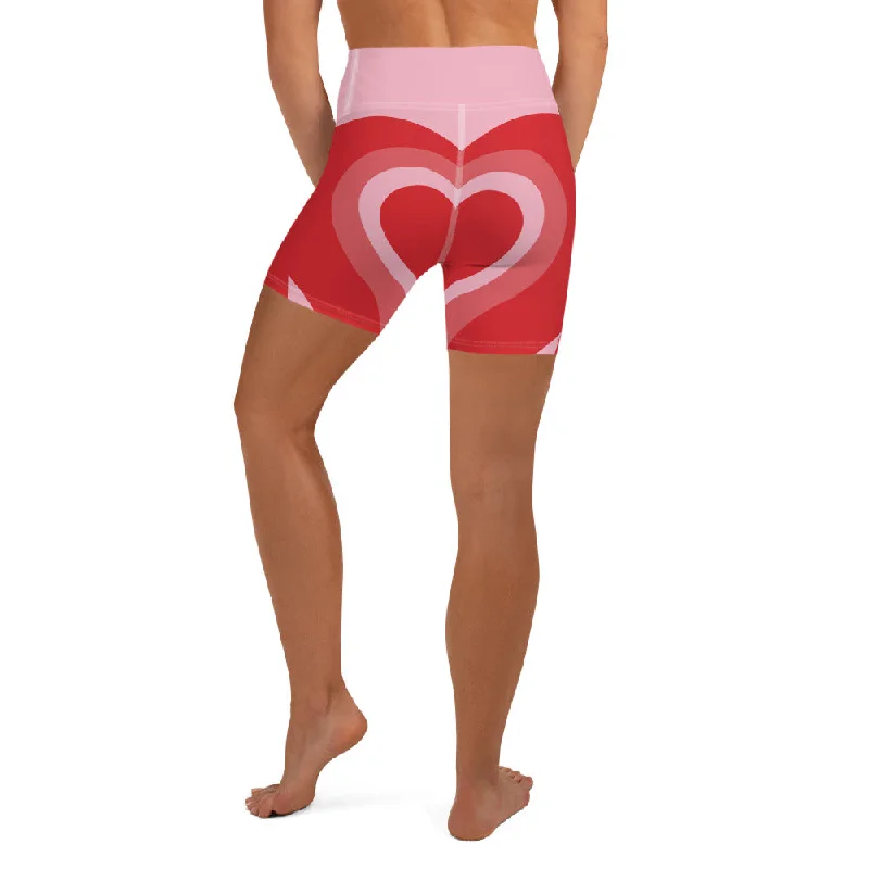 Creative Prints Red Heart Shaped Tunnel Yoga Shorts