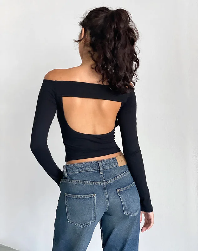 Preview New Products Reiba Long Sleeve Top in Black with Grey Binding