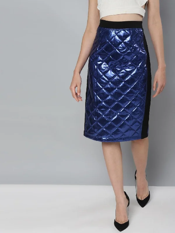 Casual Ease Royal Blue Mettalic Pencil Skirt