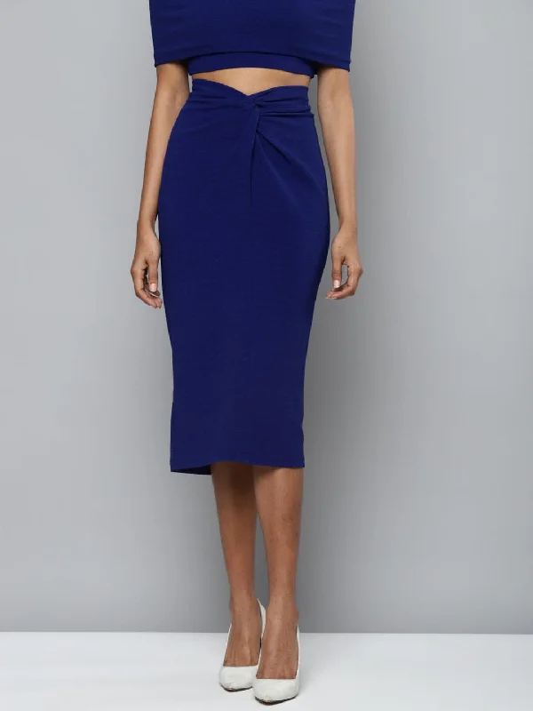 Trendy Traveler Royal Blue Twisted Midi Skirt