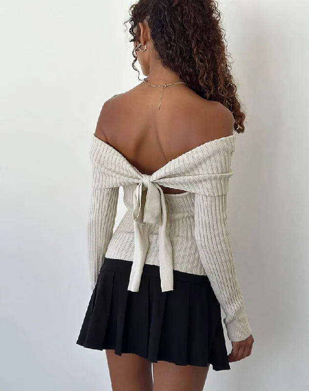 High-end Sense Saskia Bardot Bow Back Top in Ivory