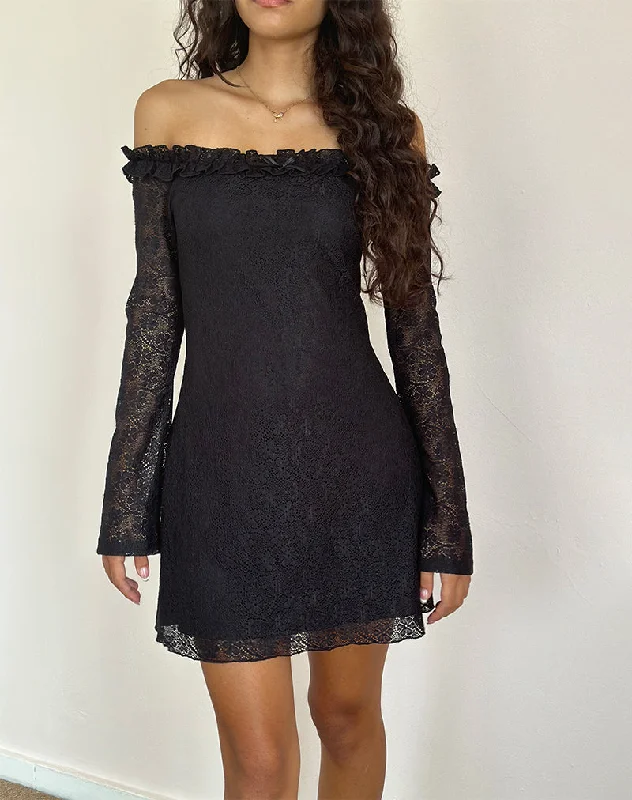 Comfortable Sweaters Severine Bardot Mini Dress Lace Black
