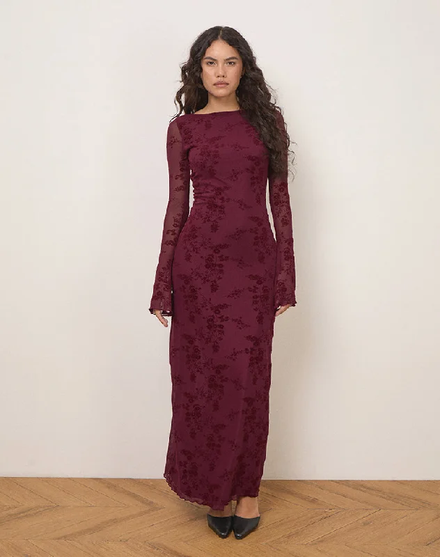 Soft Wear Shaleed Dress in Botanical Flower Maroon