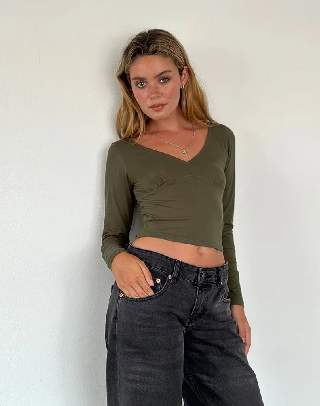 High Street Style Sisil Long Sleeve Top in Olive