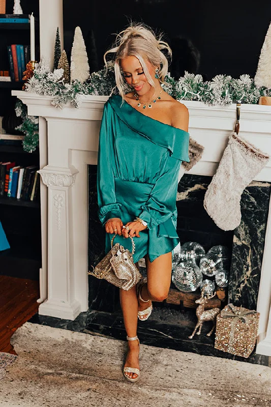 New Season Series Statement Maker Satin Mini Dress In Hunter Green
