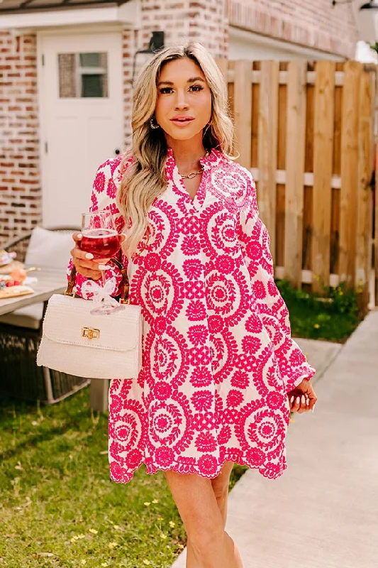Casual Chic Wear Sunday Market Embroidered Tunic Dress in Hot Pink