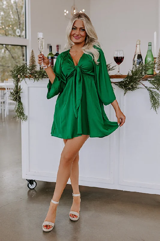 Comfortable Tops Sweetest Secret Front Tie Dress In Hunter Green