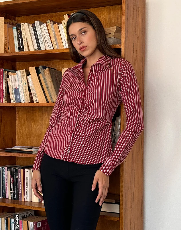 Personalized Clothing Tarsi Fitted Shirt in Maroon Stripe