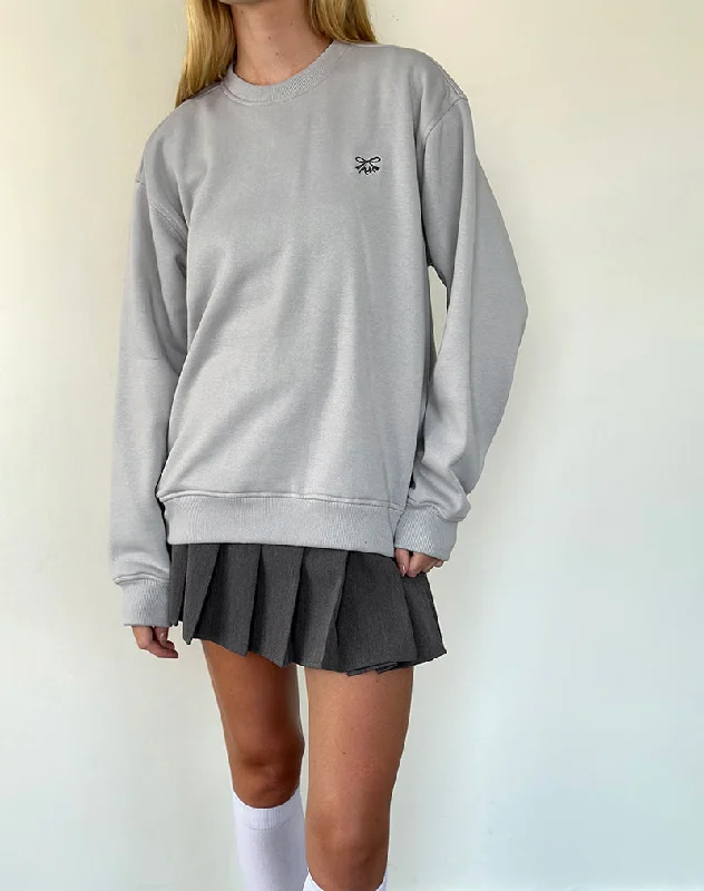 Relaxed Wear Tillie Sweatshirt in Lunar Rock with Ocean Storm Bow Embroidery
