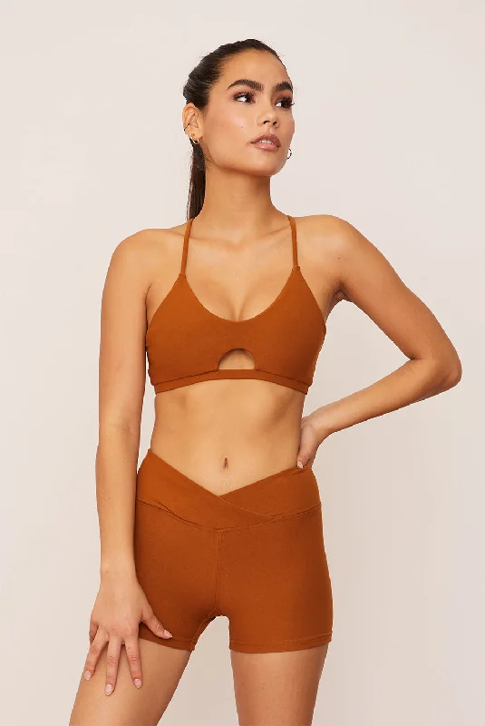 Embroidered Letters Turmeric Crossover High-Waisted Short