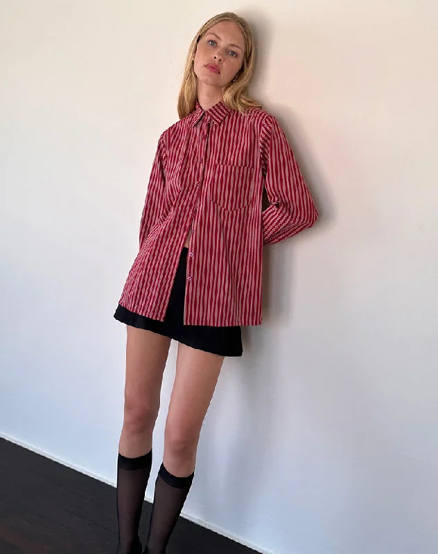 Fresh And Natural Turner Oversized Shirt in Maroon Stripe