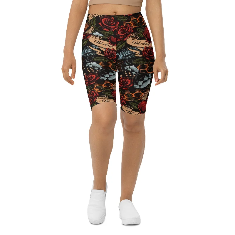 High-end Customization Vintage Tattoos Biker Shorts