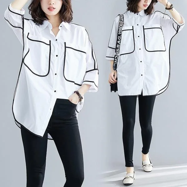 Soft Layers white cotton summer vintage korean style plus size Casual loose long shirt women blouse 2020 clothes ladies tops streetwear Soft Layers white cotton summer vintage korean style plus size Casual loose long shirt women blouse 2020 clothes ladies tops streetwear