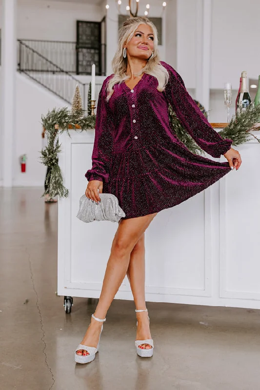 Personalized Series Wine Tasting Velvet Shift Dress In Royal Plum