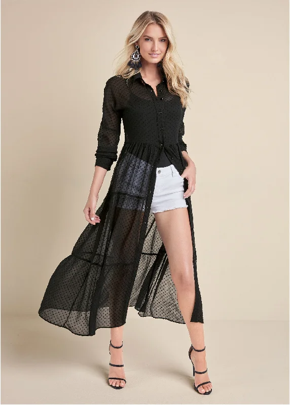 Classic Series Swiss Dot Maxi Top - Black