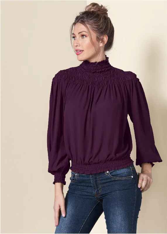 High Street Series Smocked Detail Top - Dark Purple