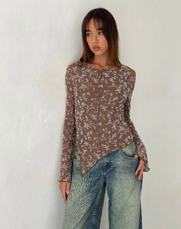 Fashionable Items Zest Mesh Long Sleeve Top in Botanist Flock Dark Taupe